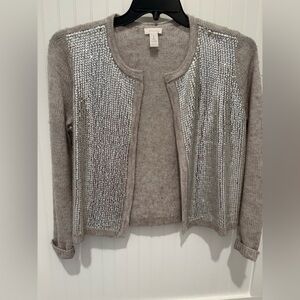 Chico's Gray  Silver Embellished Cardigan size 1